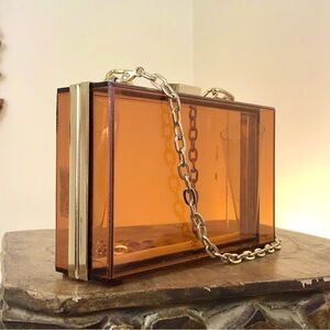 STREET LEVEL Bag Crossbody Chain Rectangular Brown Orange Contemporary Modern